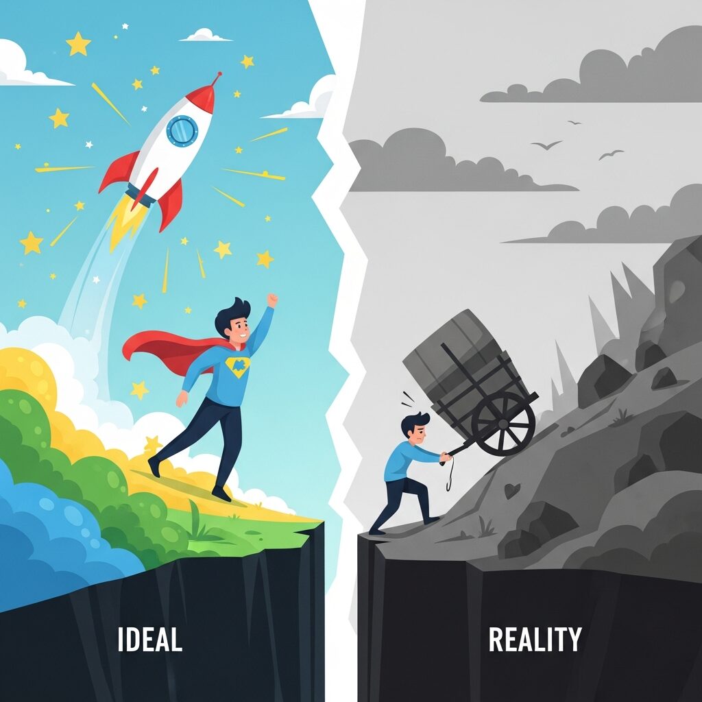理想と現実のギャップが生むリアリティ・ショック のイメージ